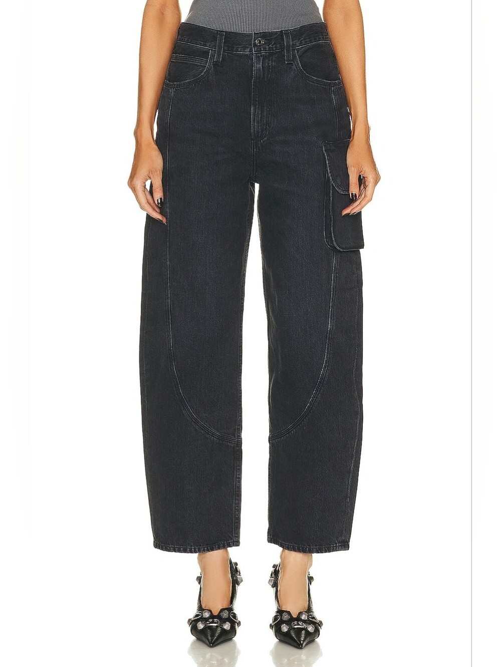 Agolde Cass Baggy Cargo Jeans, Black, Size 27